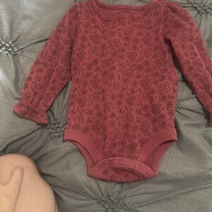 okie dokie Ribbed Floral Long-Sleeve One-Piece in Mauve